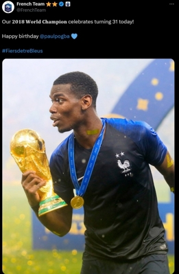 Pháp chúc mừng sinh nhật thứ 31 của Pogba, người đã cùng đội vô địch World Cup 2018