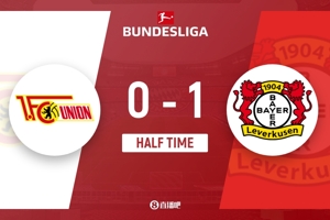 Hiệp 1 - Leverkusen 1-0 Union Berlin, Wirtz ghi bàn từ chấm phạt đền và Gosens nhận thẻ đỏ.