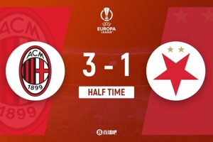 Hiệp một - Milan 3-1 mười người Slavia Praha, Giroud ghi bàn và Reindschick ghi bàn.