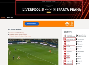 Bị hack? Trang web chính thức của UEFA công bố đội hình xuất phát của Liverpool, với nhiều chấn thương và 2 thủ môn xuất phát